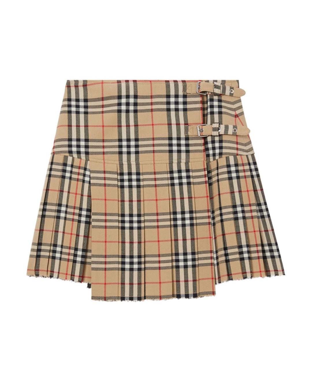 BURBERRY Бежевая шерстяная юбка мини, фото 1