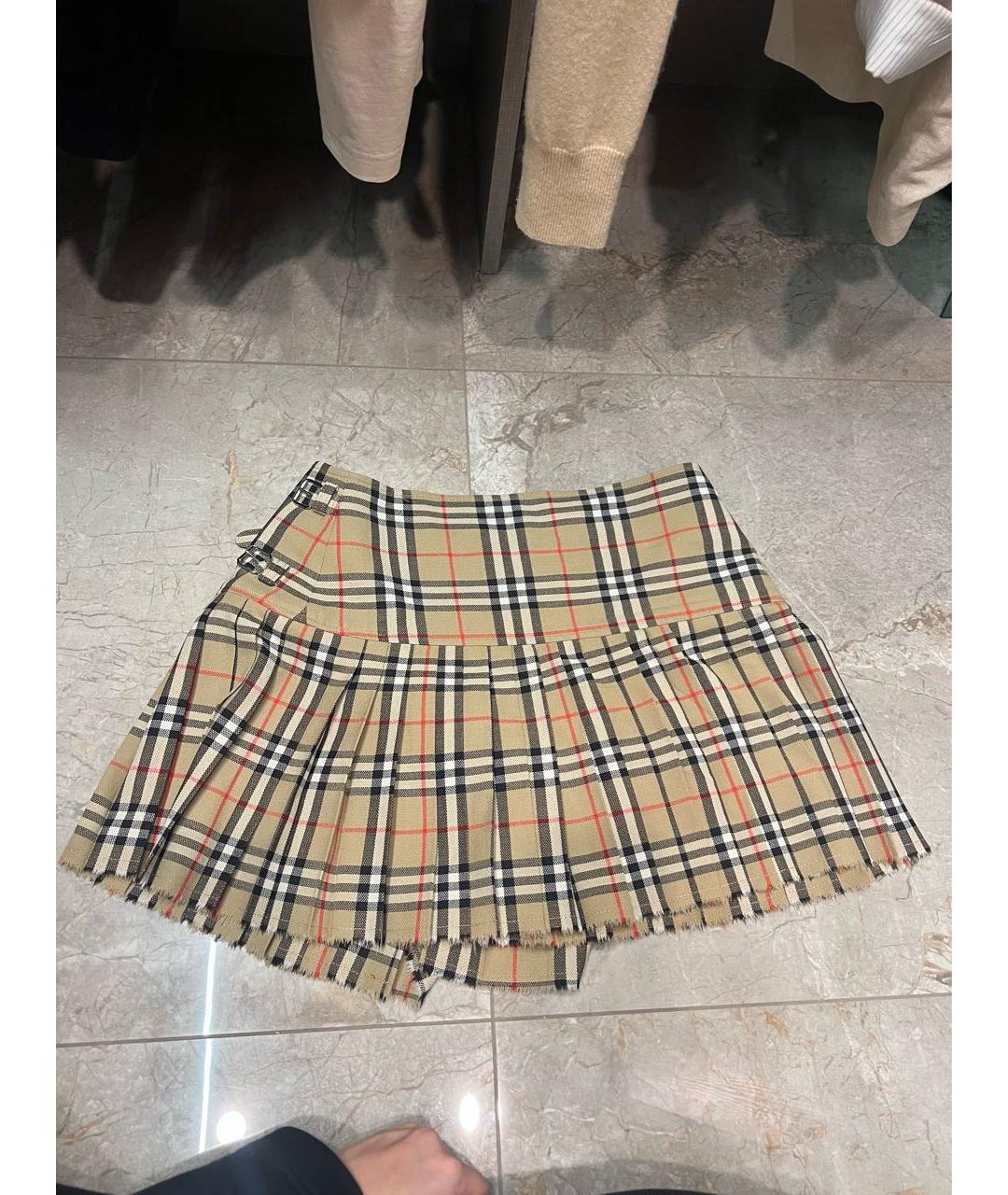 BURBERRY Бежевая шерстяная юбка мини, фото 2