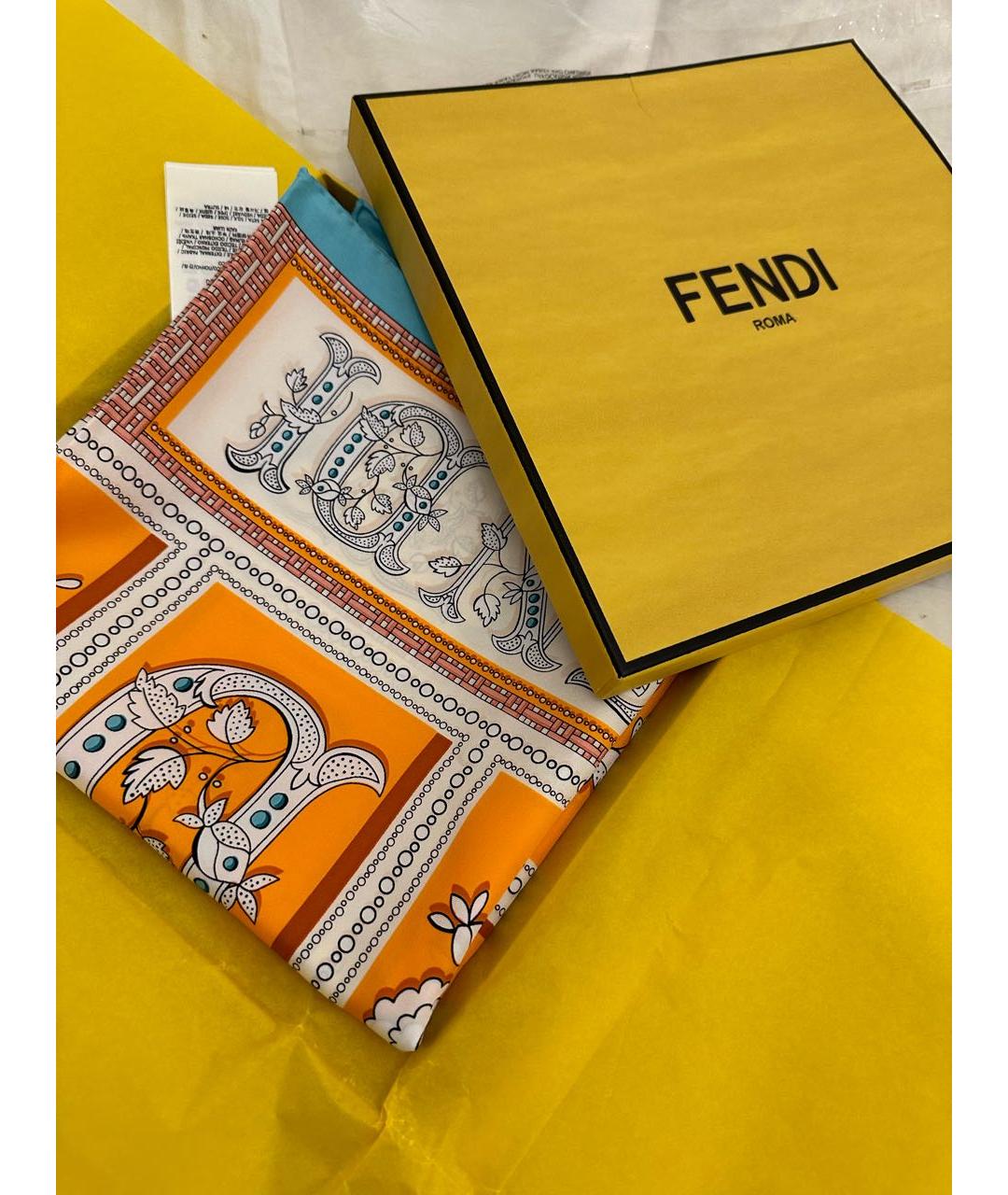 FENDI Оранжевый шелковый платок, фото 6