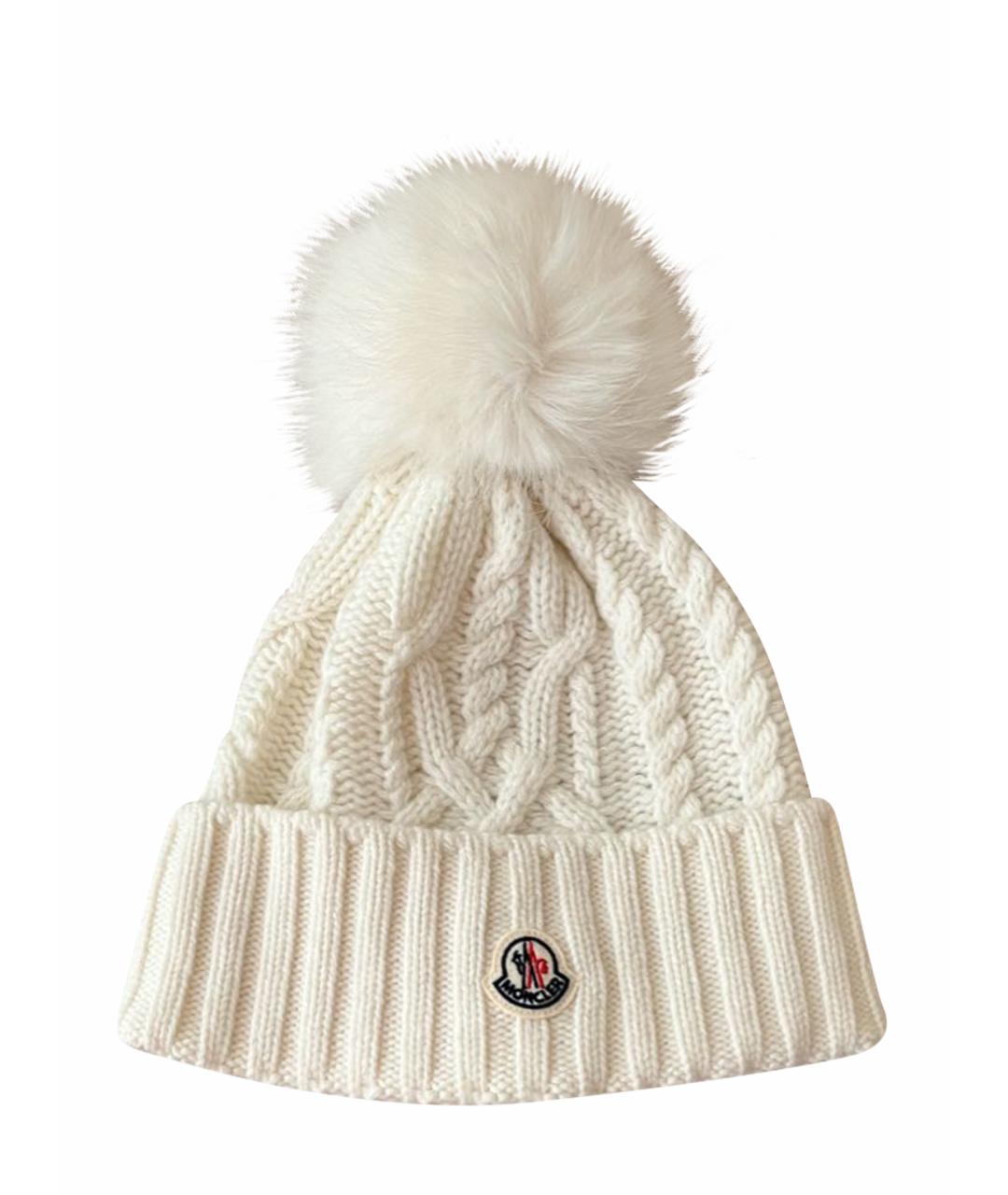 MONCLER Белая кашемировая шапка, фото 1