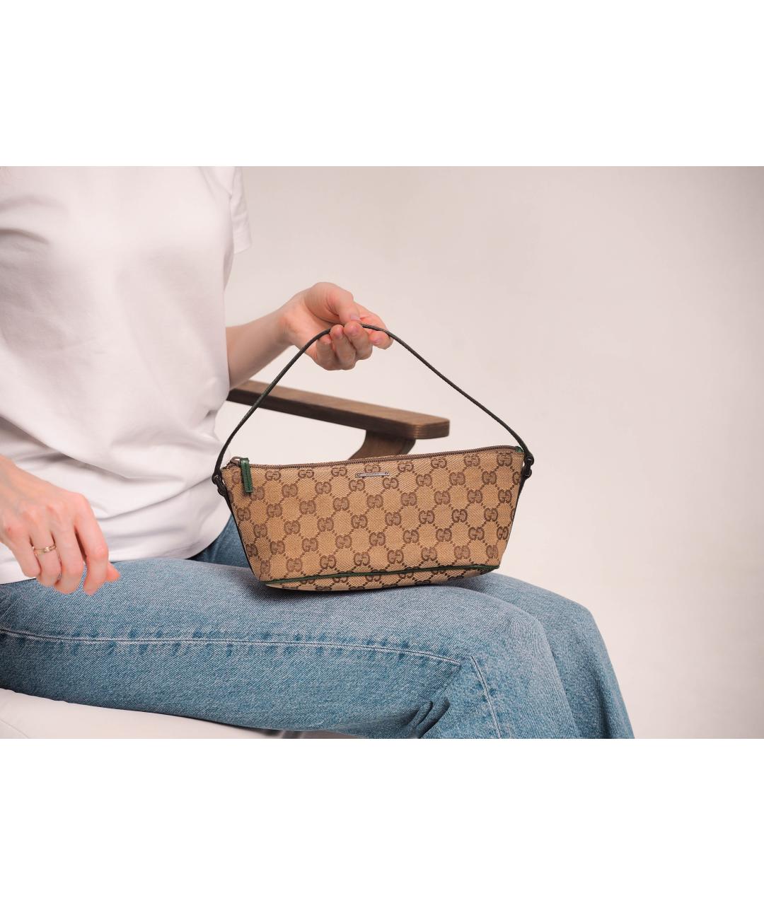 GUCCI Бежевая тканевая сумка с короткими ручками, фото 2