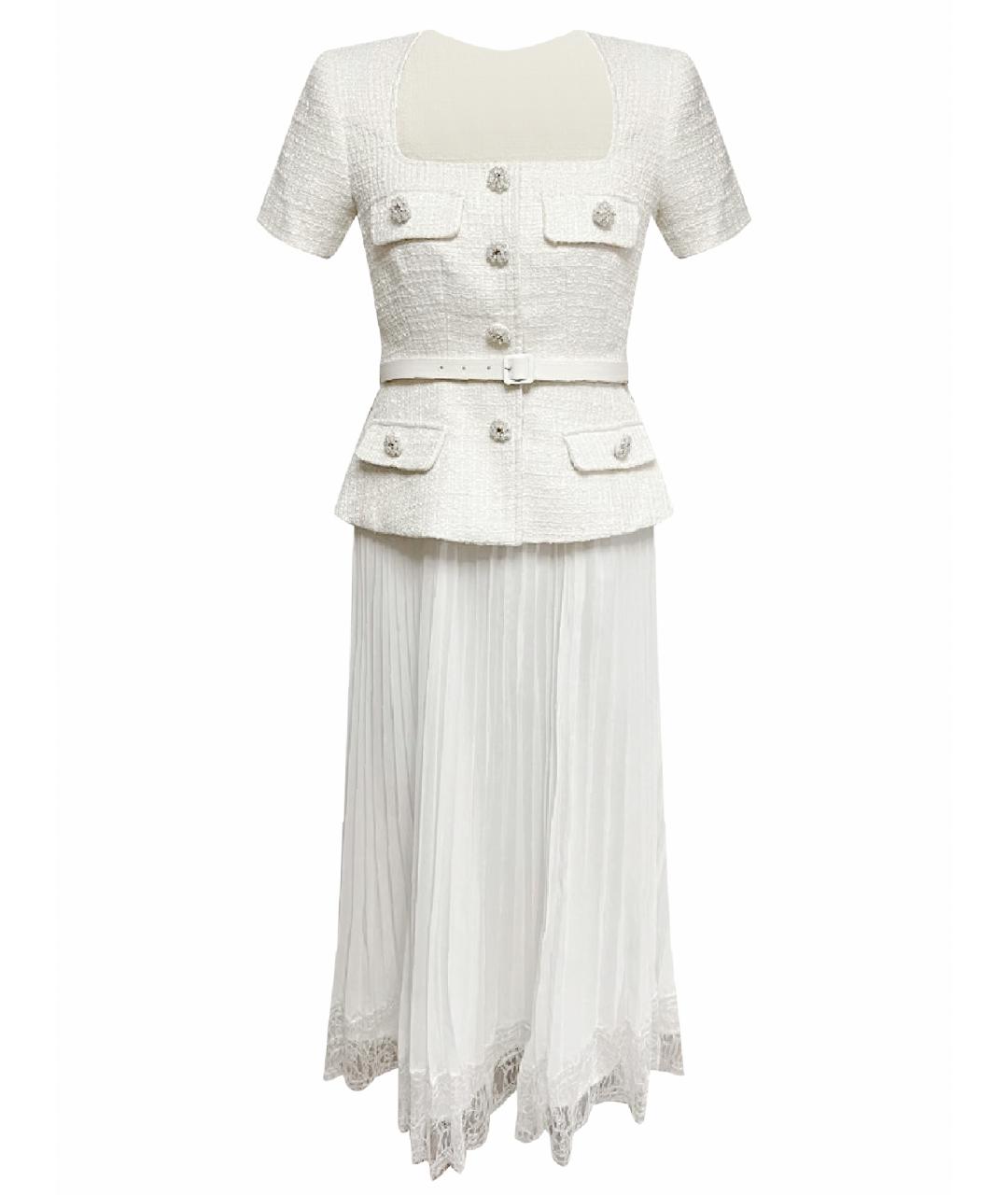 SELF-PORTRAIT Белое твидовое коктейльное платье, фото 1