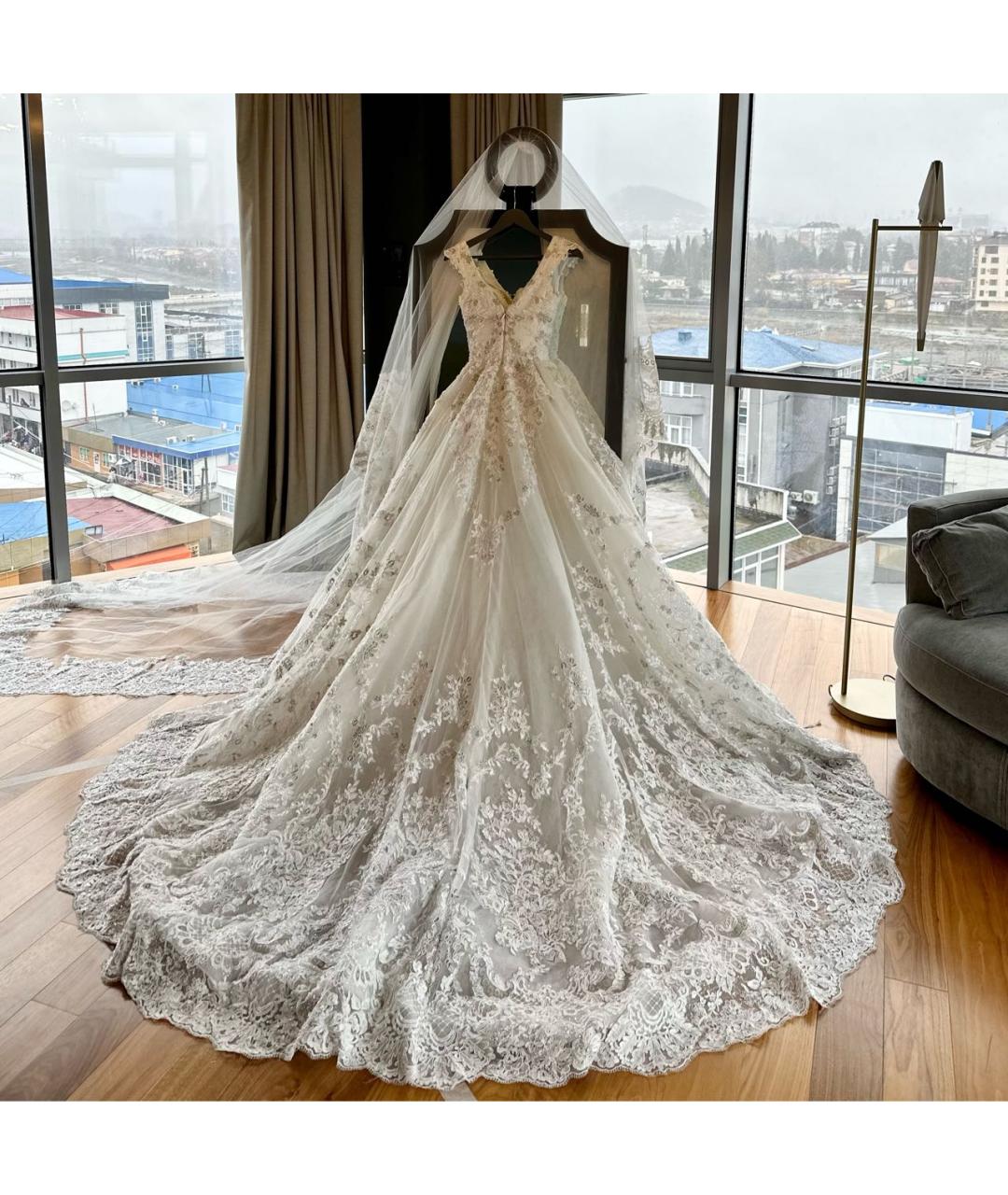 SAIID KOBEISY Белое кружевное свадебное платье, фото 2