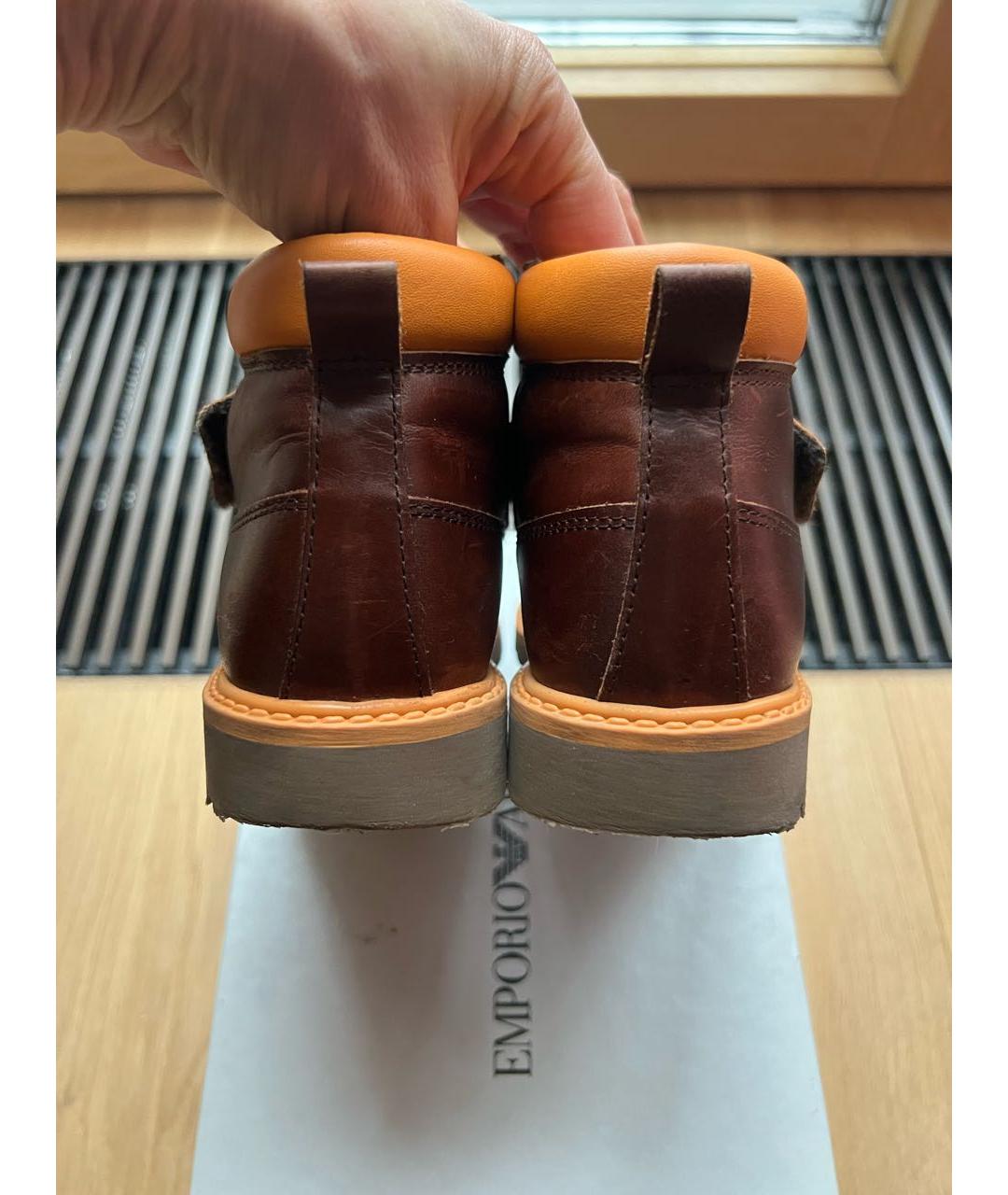 EMPORIO ARMANI Коричневые кожаные ботинки, фото 4