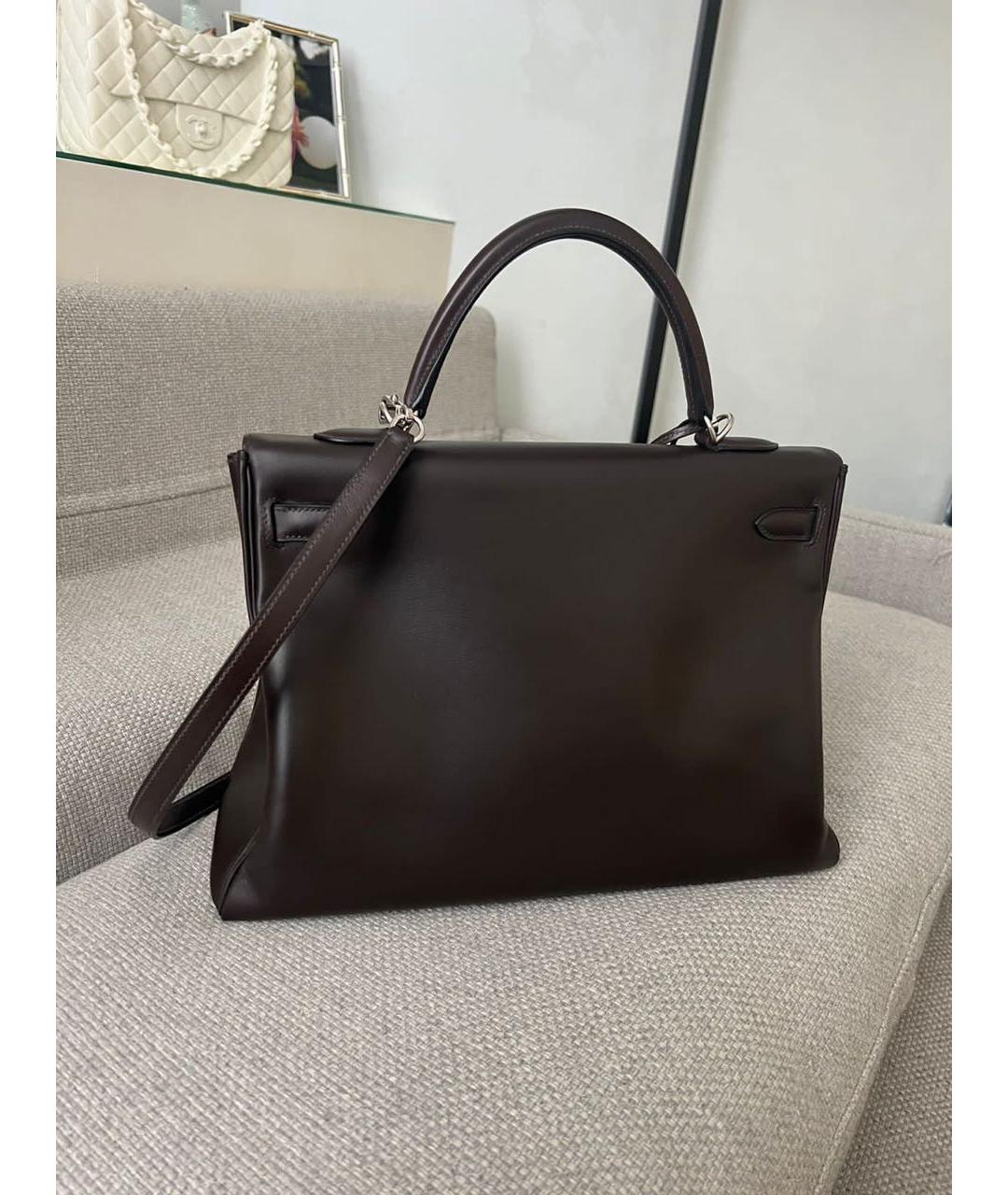 HERMES PRE-OWNED Коричневая кожаная сумка с короткими ручками, фото 3