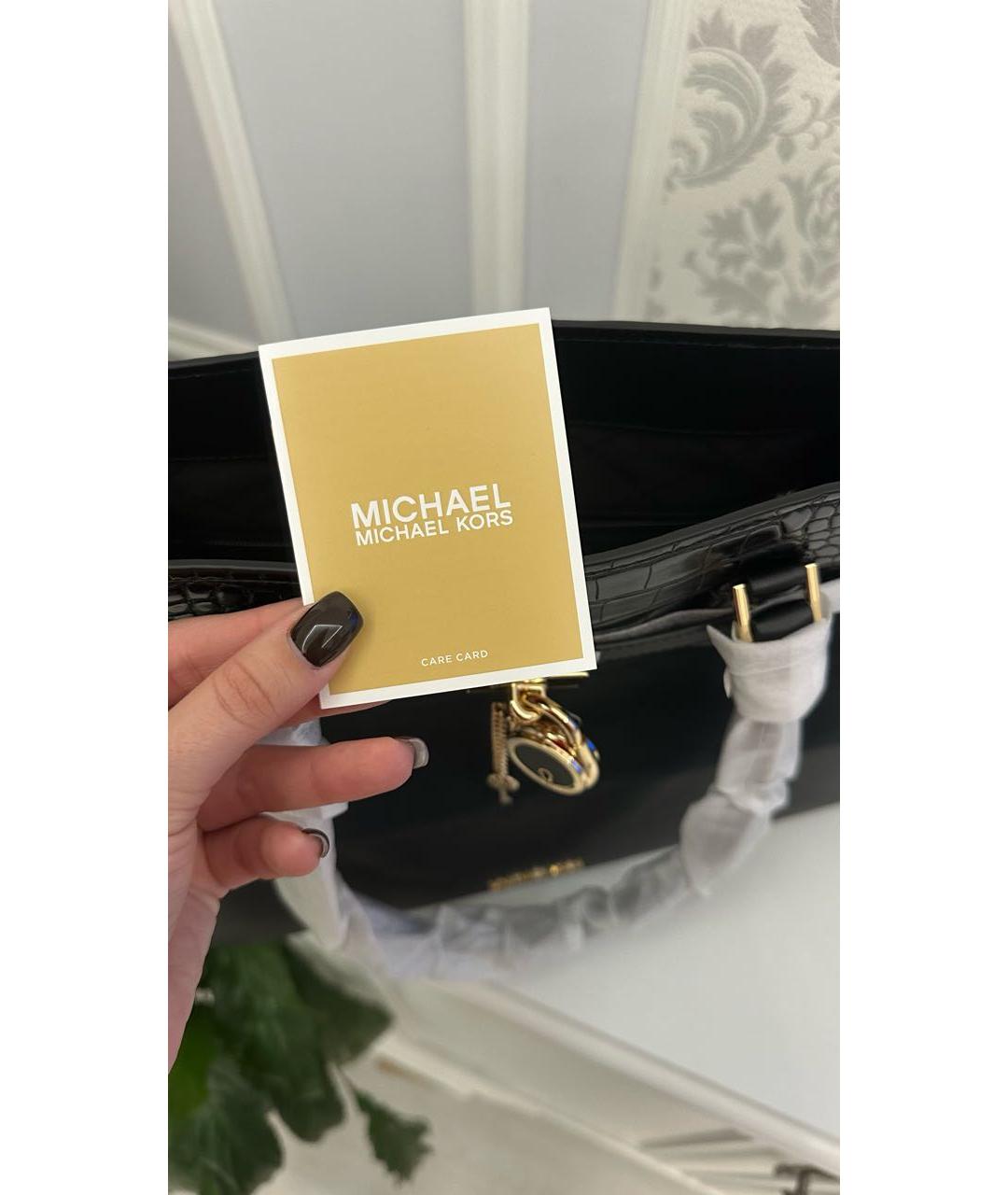 MICHAEL KORS Черная кожаная сумка тоут, фото 6