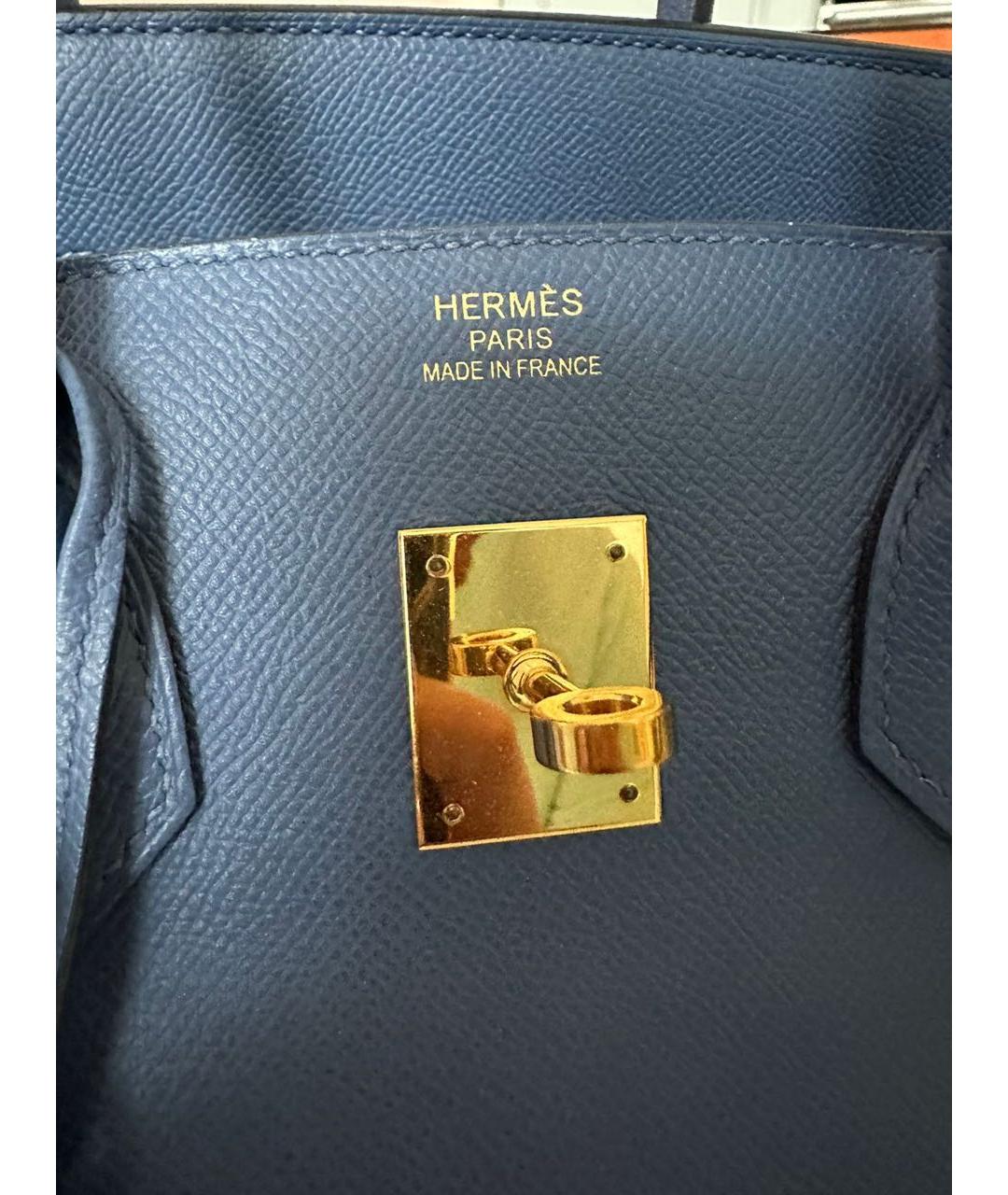 HERMES Синяя кожаная сумка с короткими ручками, фото 2