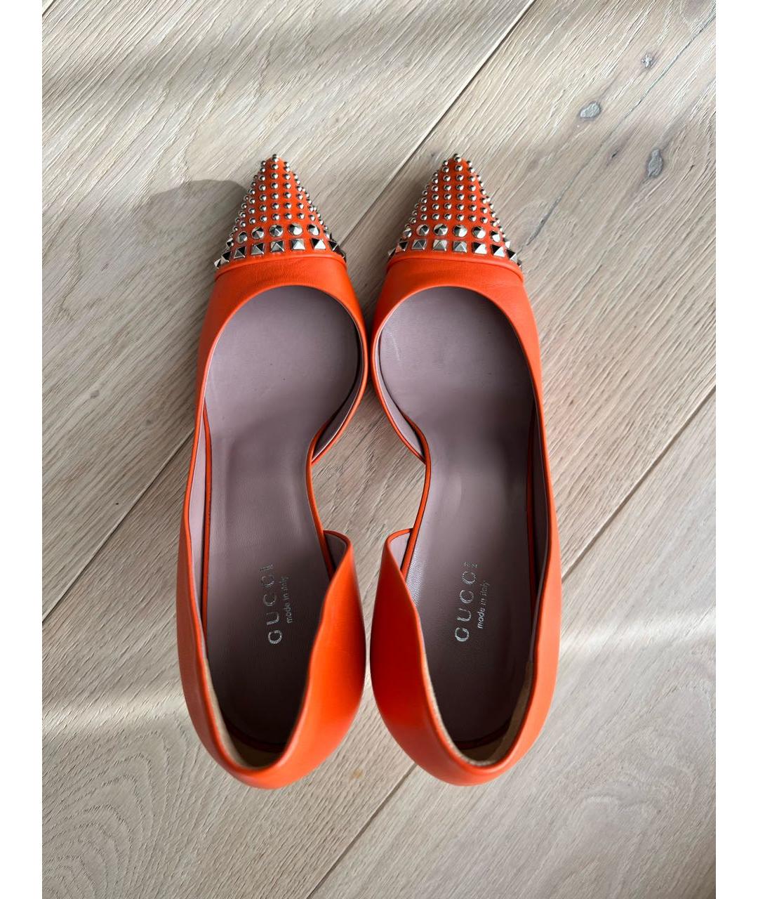 GUCCI Оранжевое кожаные туфли, фото 3