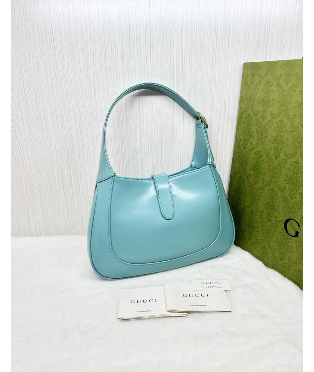 GUCCI Голубая кожаная сумка с короткими ручками, фото 3