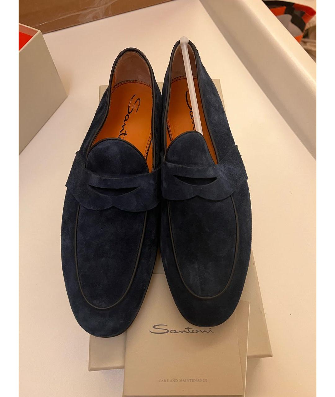 SANTONI Темно-синие замшевые низкие ботинки, фото 2