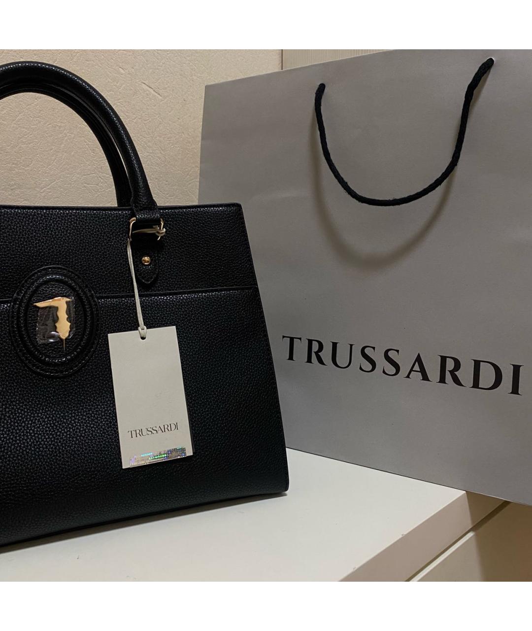 TRUSSARDI Черная синтетическая сумка тоут, фото 3