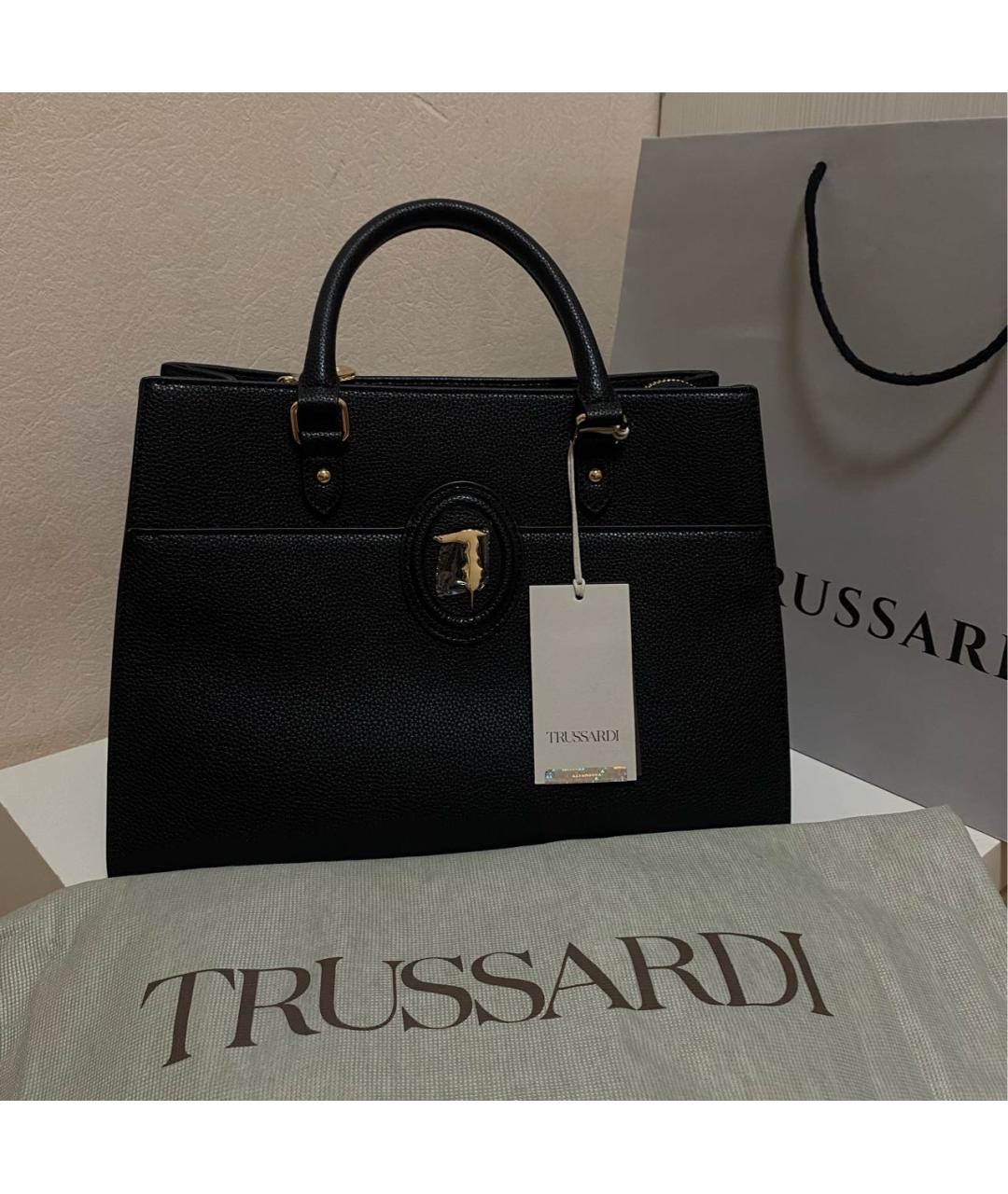 TRUSSARDI Черная синтетическая сумка тоут, фото 4