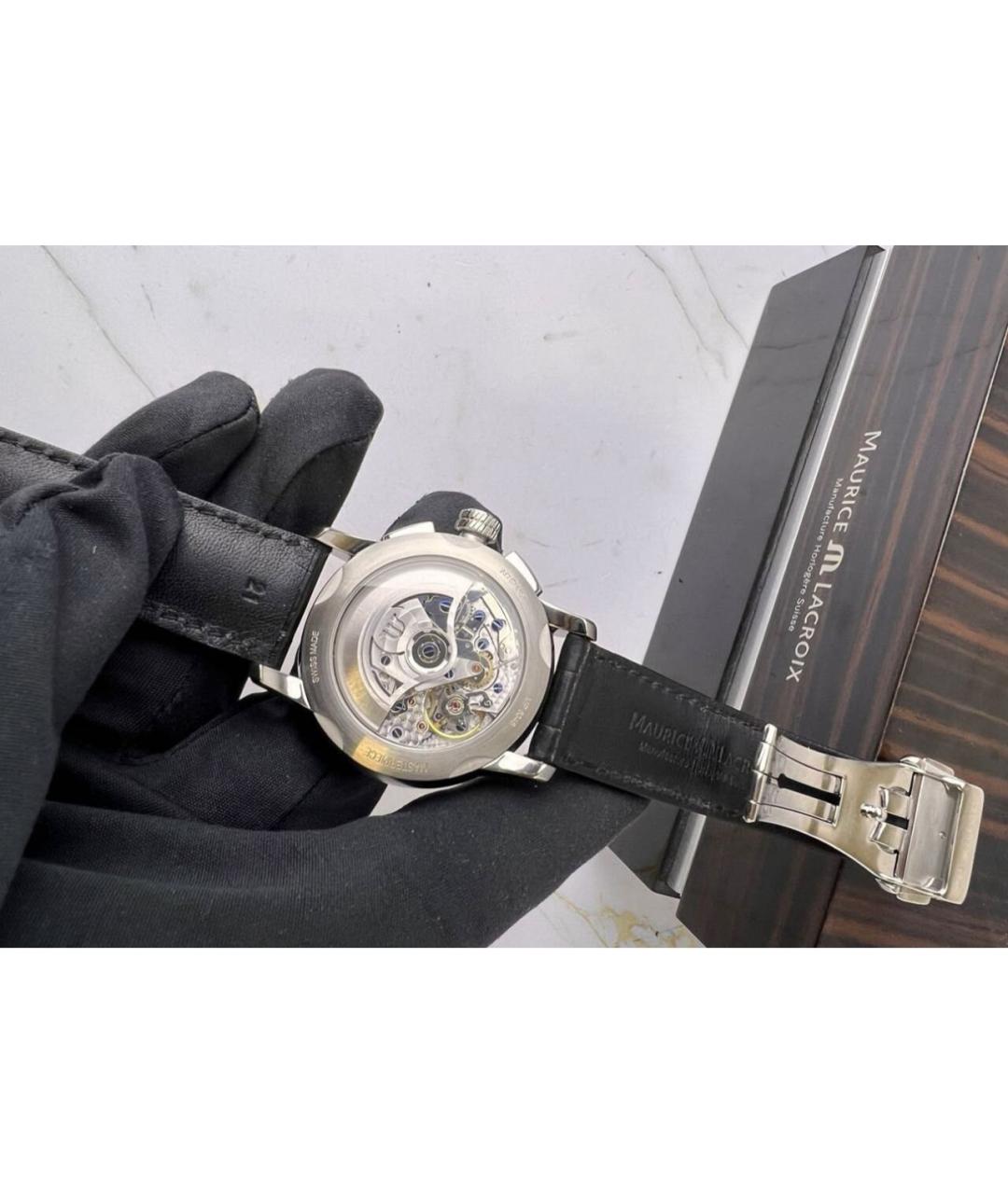 MAURICE LACROIX Черные металлические часы, фото 7