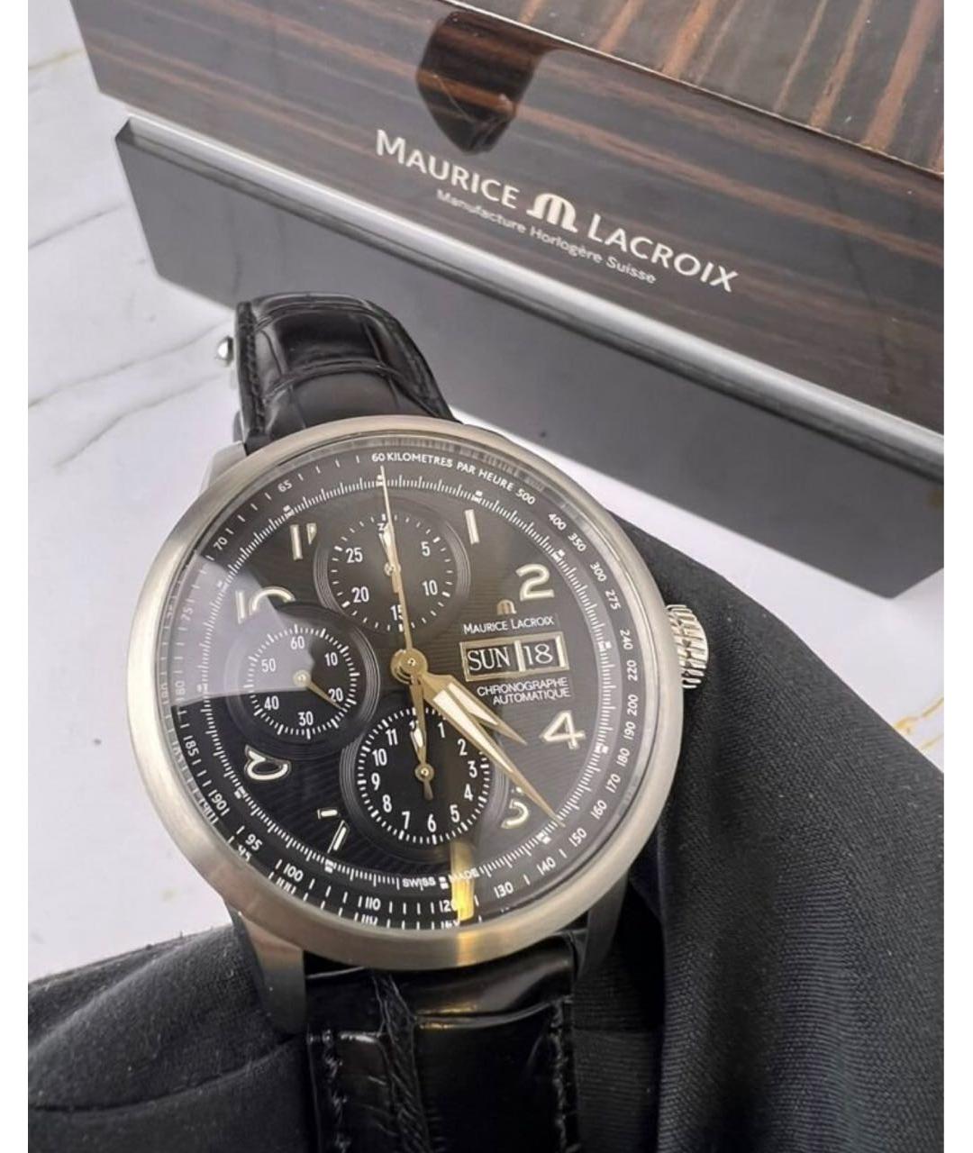 MAURICE LACROIX Черные металлические часы, фото 8