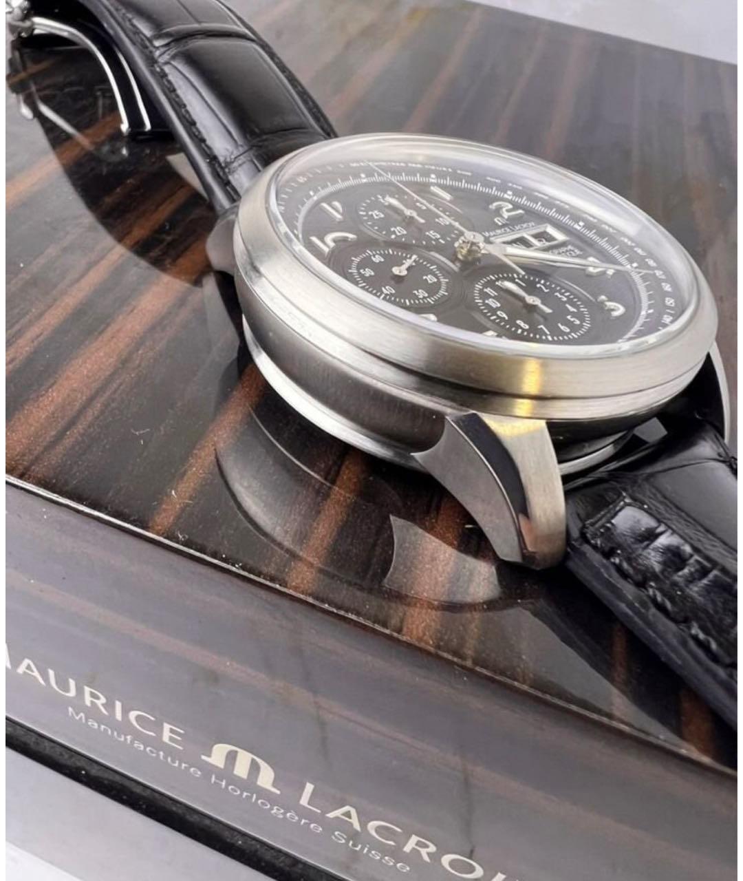 MAURICE LACROIX Черные металлические часы, фото 3