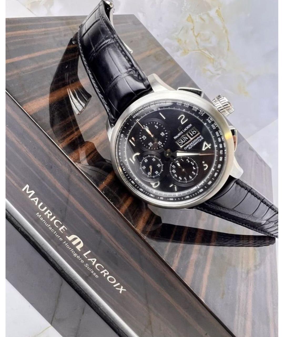 MAURICE LACROIX Черные металлические часы, фото 2