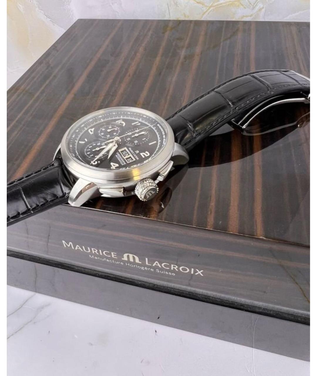MAURICE LACROIX Черные металлические часы, фото 4