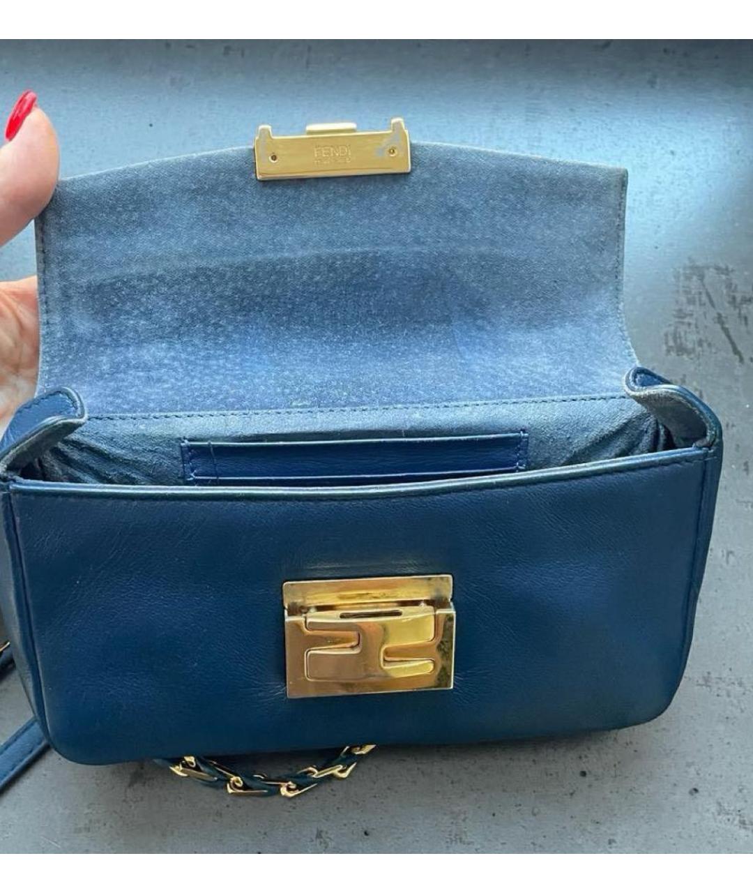 FENDI Темно-синяя кожаная сумка через плечо, фото 5