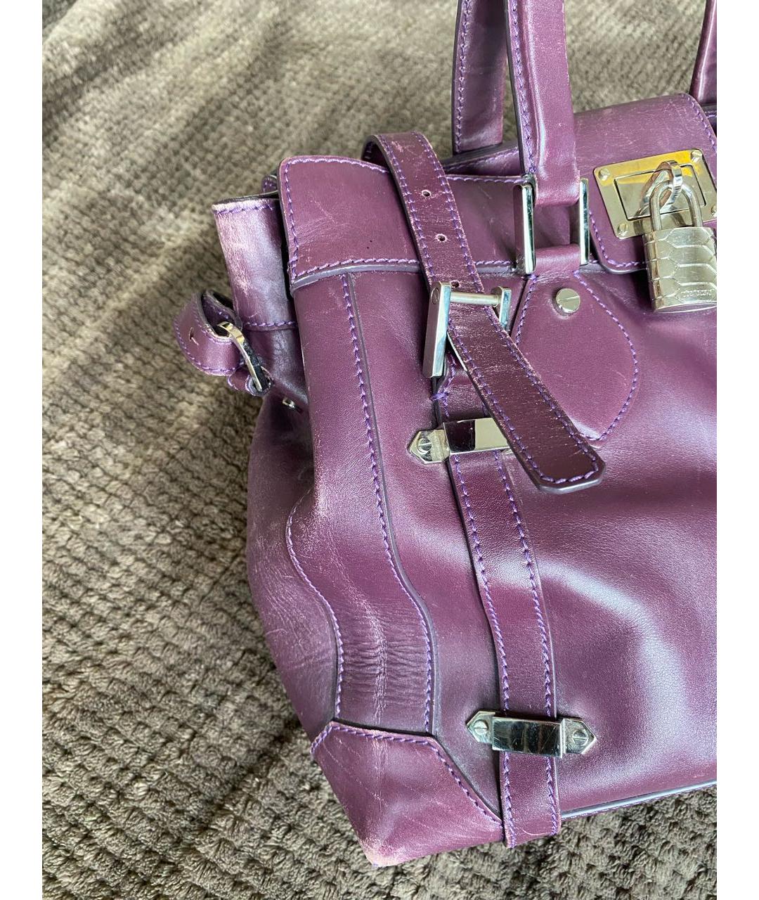ROBERTO CAVALLI Фиолетовая кожаная сумка тоут, фото 7