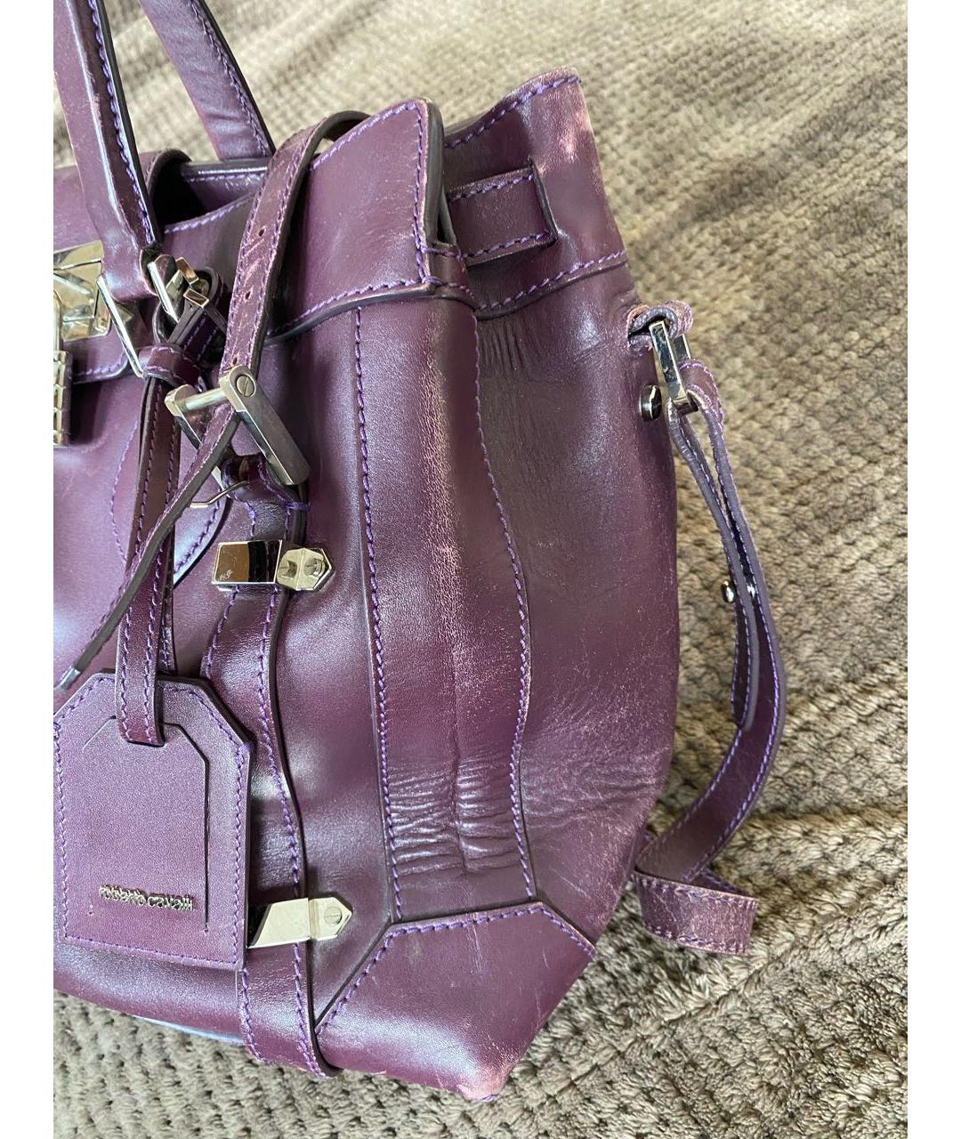 ROBERTO CAVALLI Фиолетовая кожаная сумка тоут, фото 2