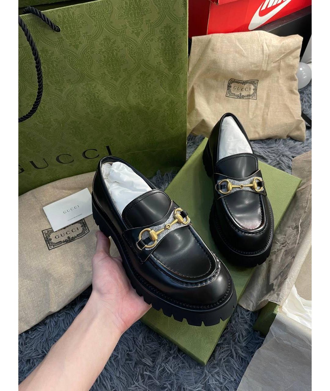 GUCCI Черные кожаные лоферы, фото 4