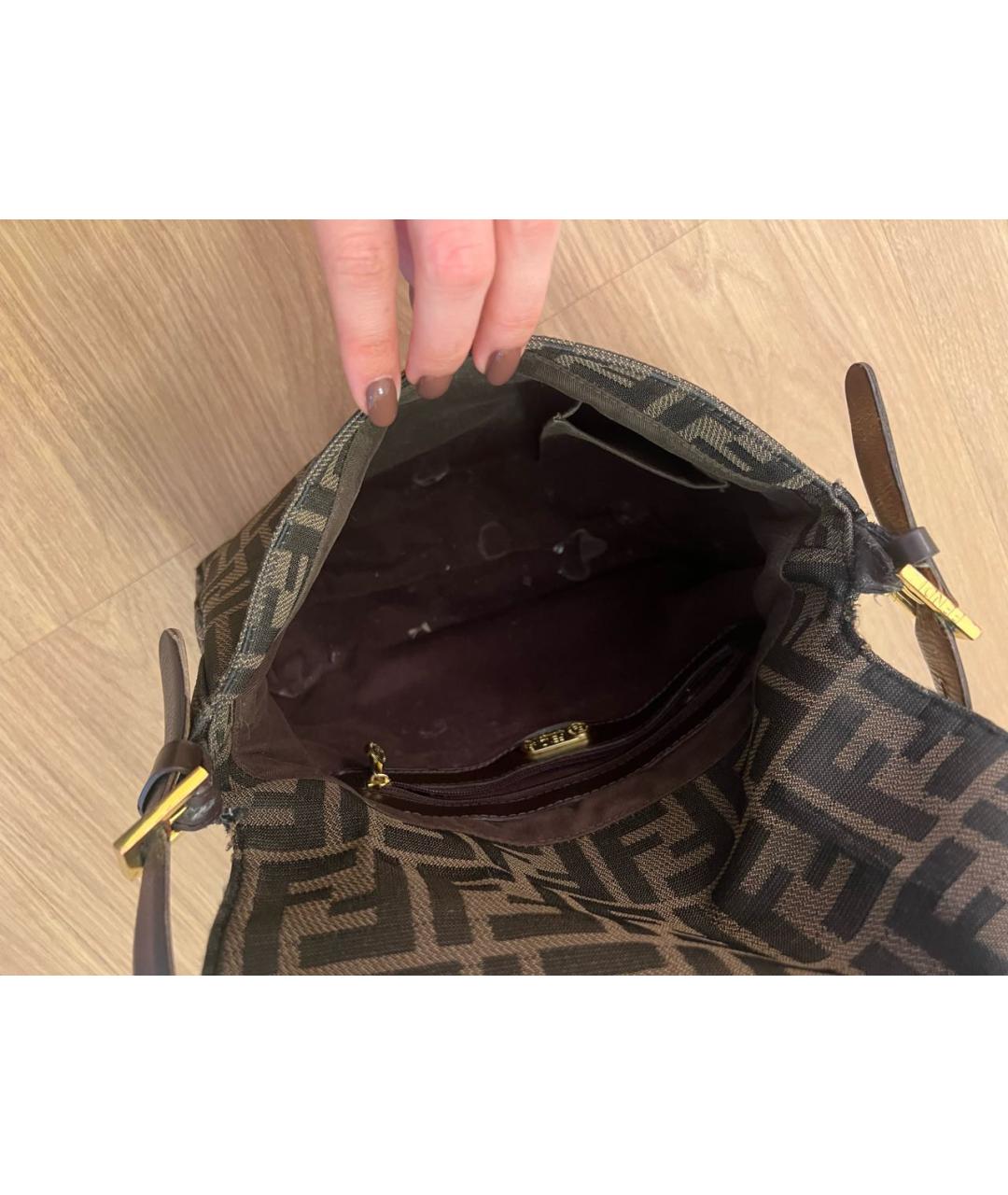 FENDI Коричневая тканевая сумка с короткими ручками, фото 7