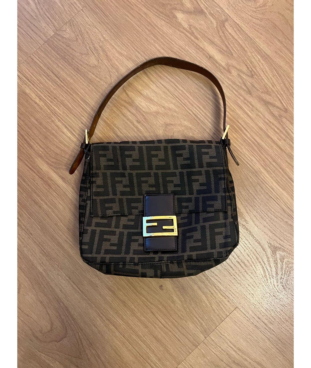 FENDI Коричневая тканевая сумка с короткими ручками, фото 8