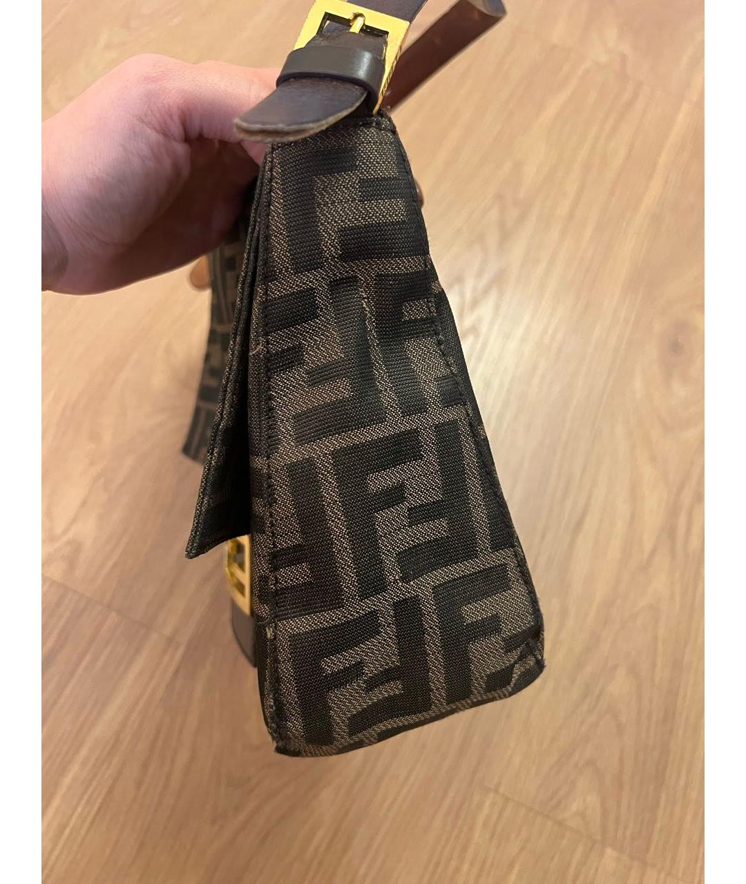FENDI Коричневая тканевая сумка с короткими ручками, фото 2