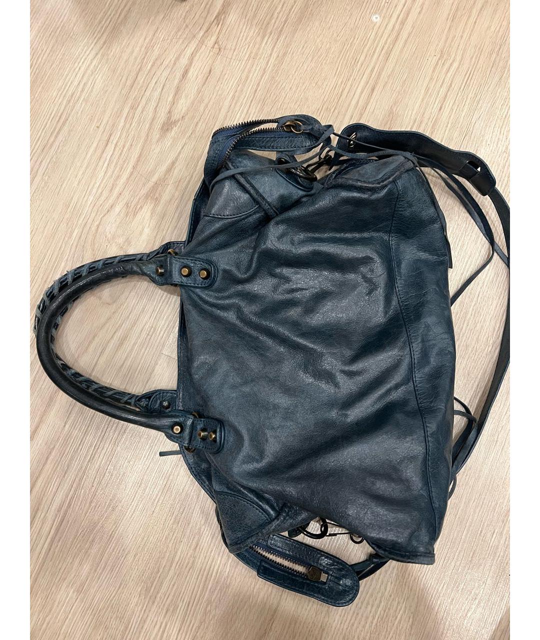 BALENCIAGA Темно-синяя кожаная сумка тоут, фото 3