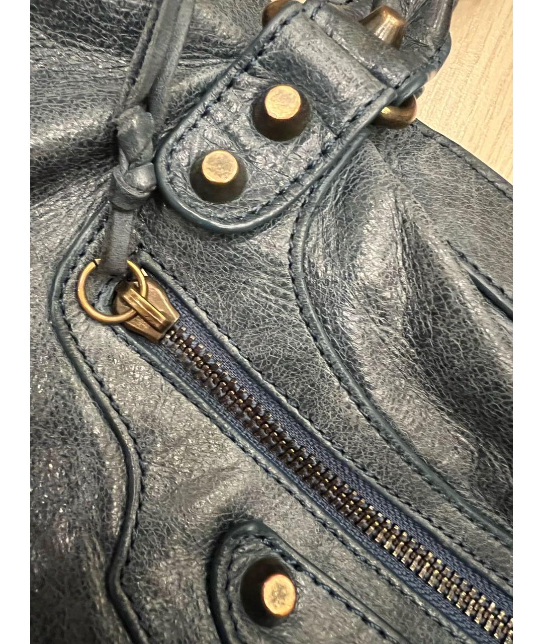 BALENCIAGA Темно-синяя кожаная сумка тоут, фото 4