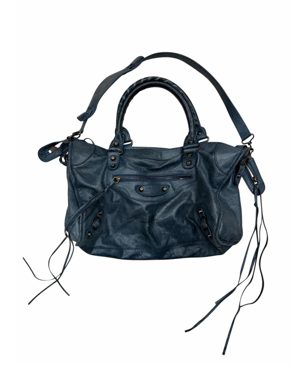 BALENCIAGA Темно-синяя кожаная сумка тоут, фото 1