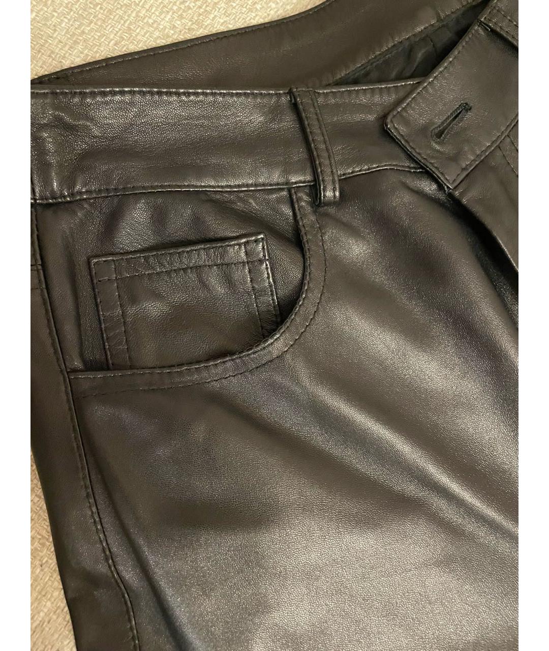 DROME Черные кожаные прямые брюки, фото 4