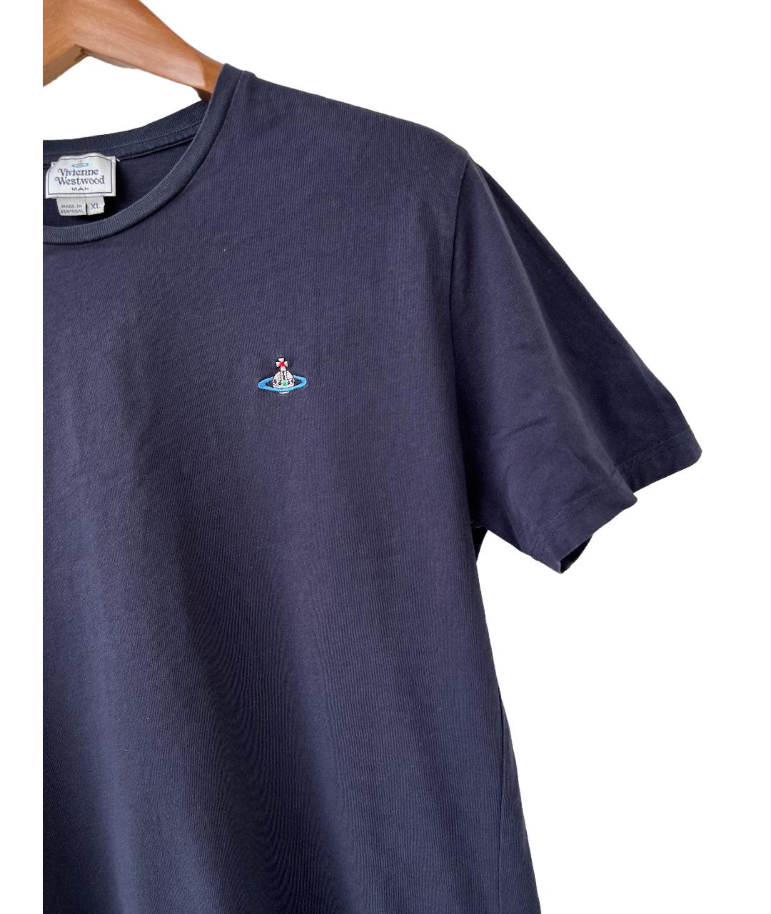 VIVIENNE WESTWOOD Темно-синяя хлопковая футболка, фото 2