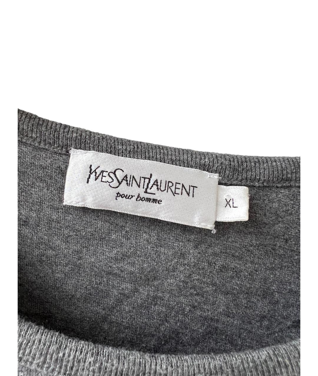 SAINT LAURENT Серая хлопковая футболка, фото 2
