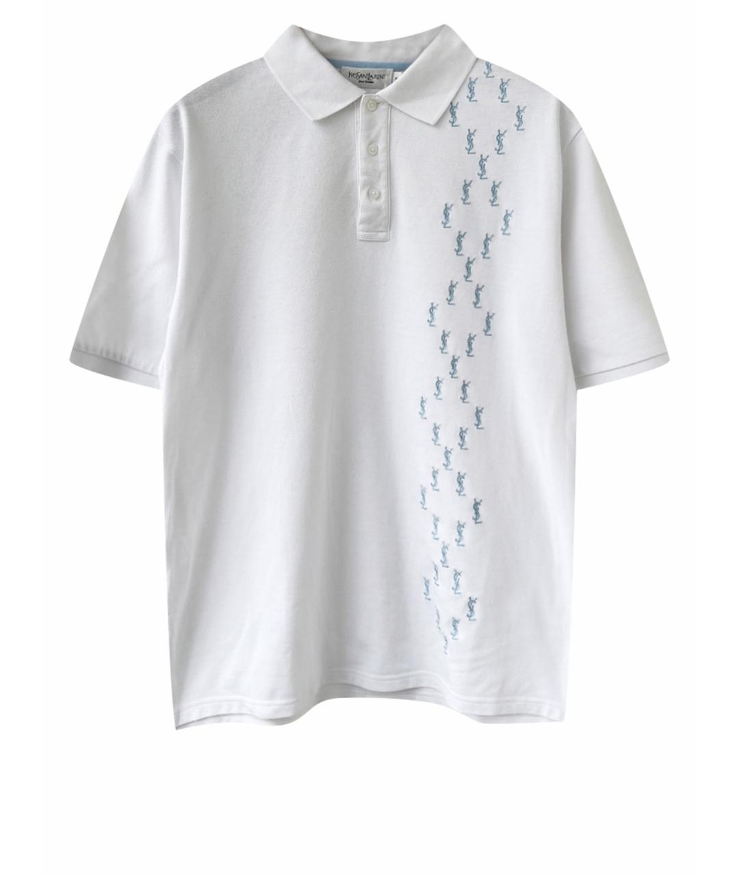 SAINT LAURENT Белое хлопко-полиэстеровое поло с коротким рукавом, фото 1