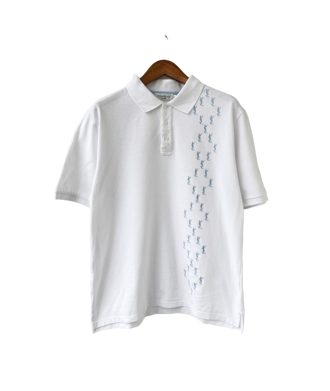 SAINT LAURENT Белое хлопко-полиэстеровое поло с коротким рукавом, фото 6