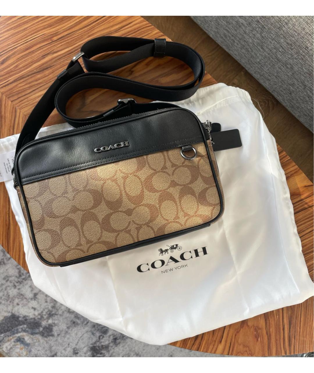 COACH Бежевая кожаная сумка на плечо, фото 7