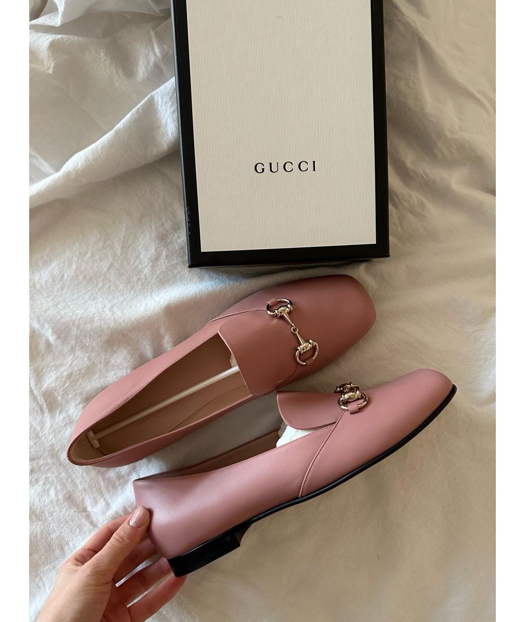 GUCCI Розовые кожаные лоферы, фото 4