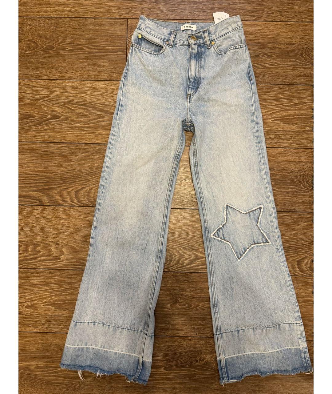 SANDRO Голубые хлопковые джинсы клеш, фото 4