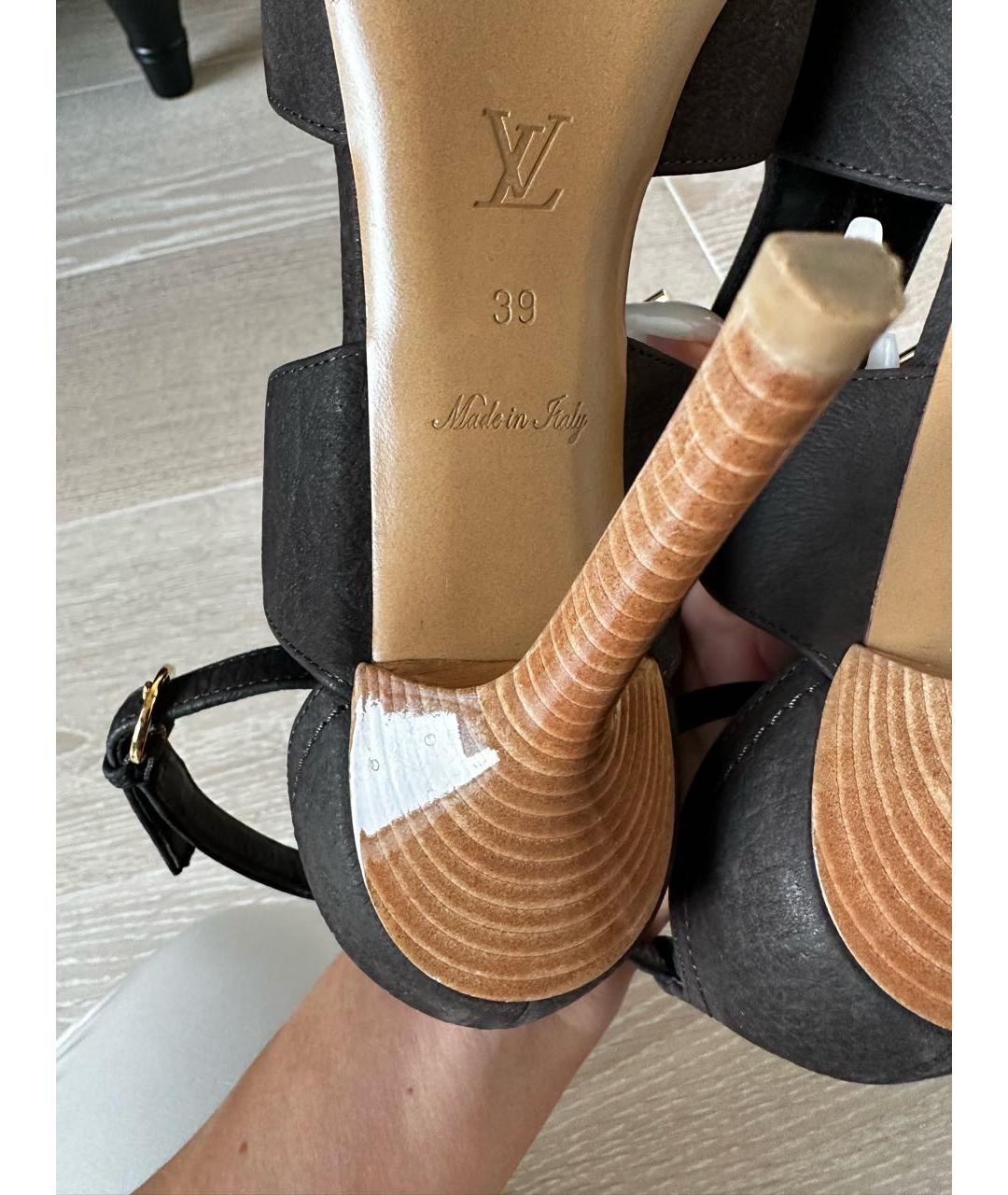 LOUIS VUITTON Коричневые кожаные босоножки, фото 6