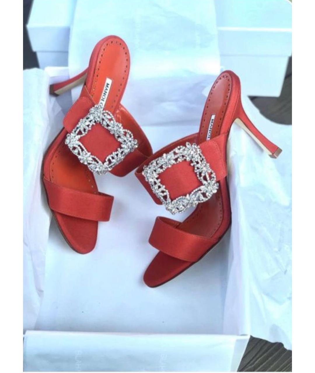 MANOLO BLAHNIK Оранжевое текстильные босоножки, фото 4