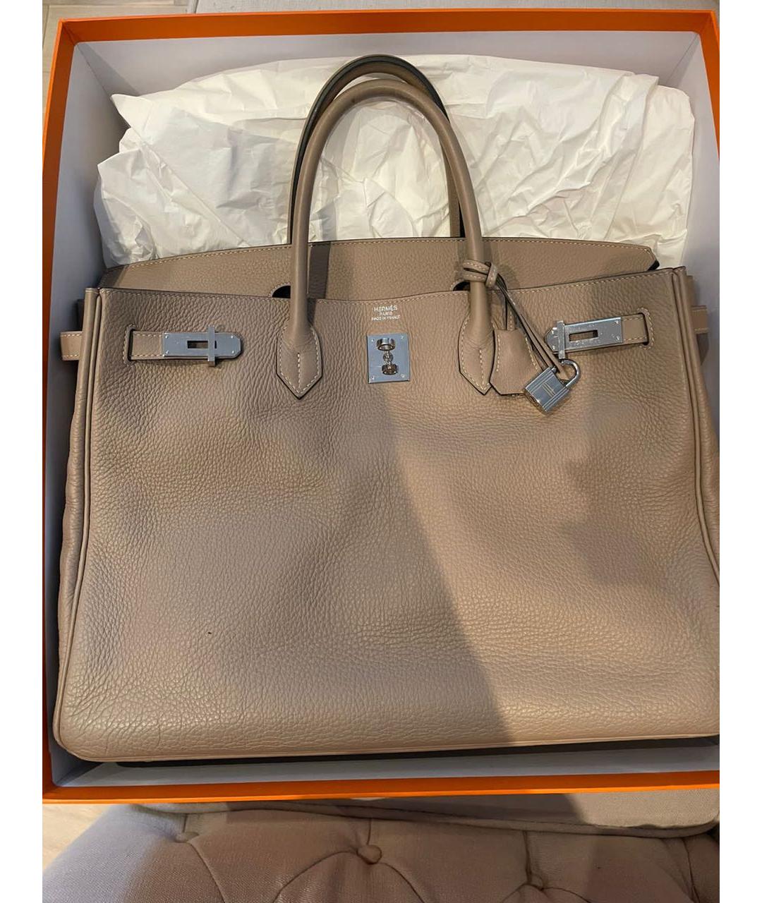 HERMES PRE-OWNED Бежевая кожаная сумка с короткими ручками, фото 9