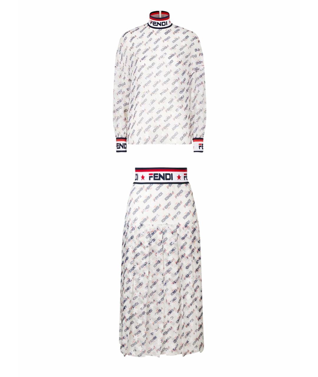 FENDI Белый шелковый костюм с юбками, фото 1