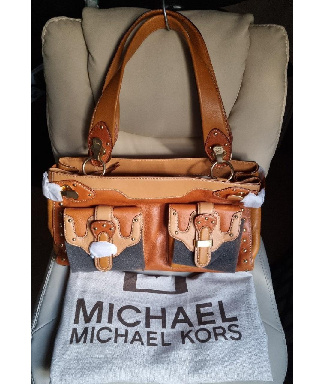 MICHAEL MICHAEL KORS Коричневая кожаная сумка с короткими ручками, фото 7