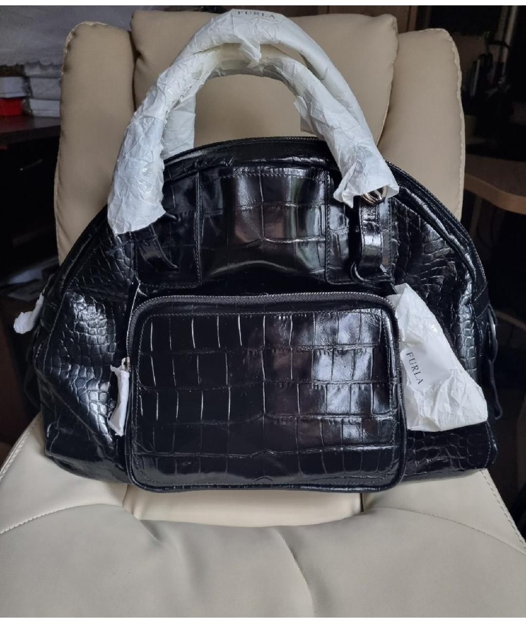 FURLA Черная кожаная сумка тоут, фото 7