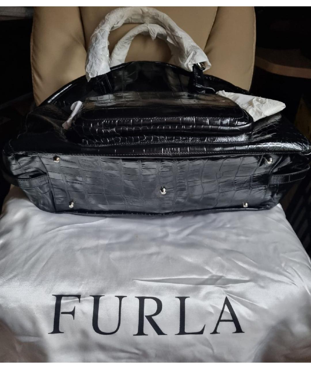 FURLA Черная кожаная сумка тоут, фото 6