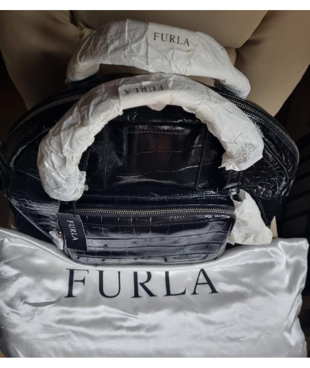 FURLA Черная кожаная сумка тоут, фото 5