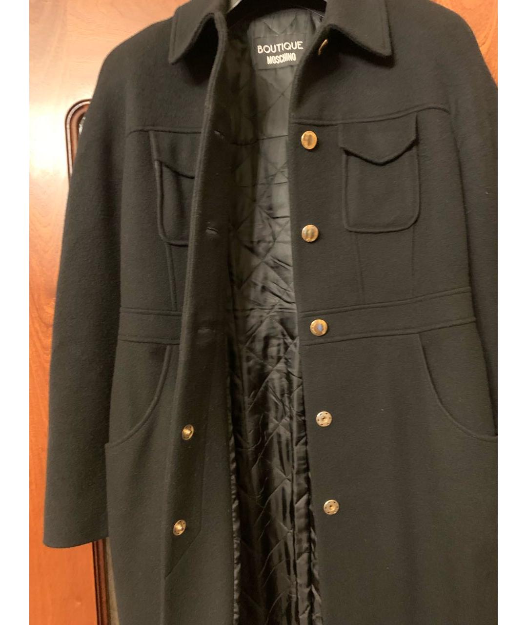 BOUTIQUE MOSCHINO Черное шерстяное пальто, фото 6