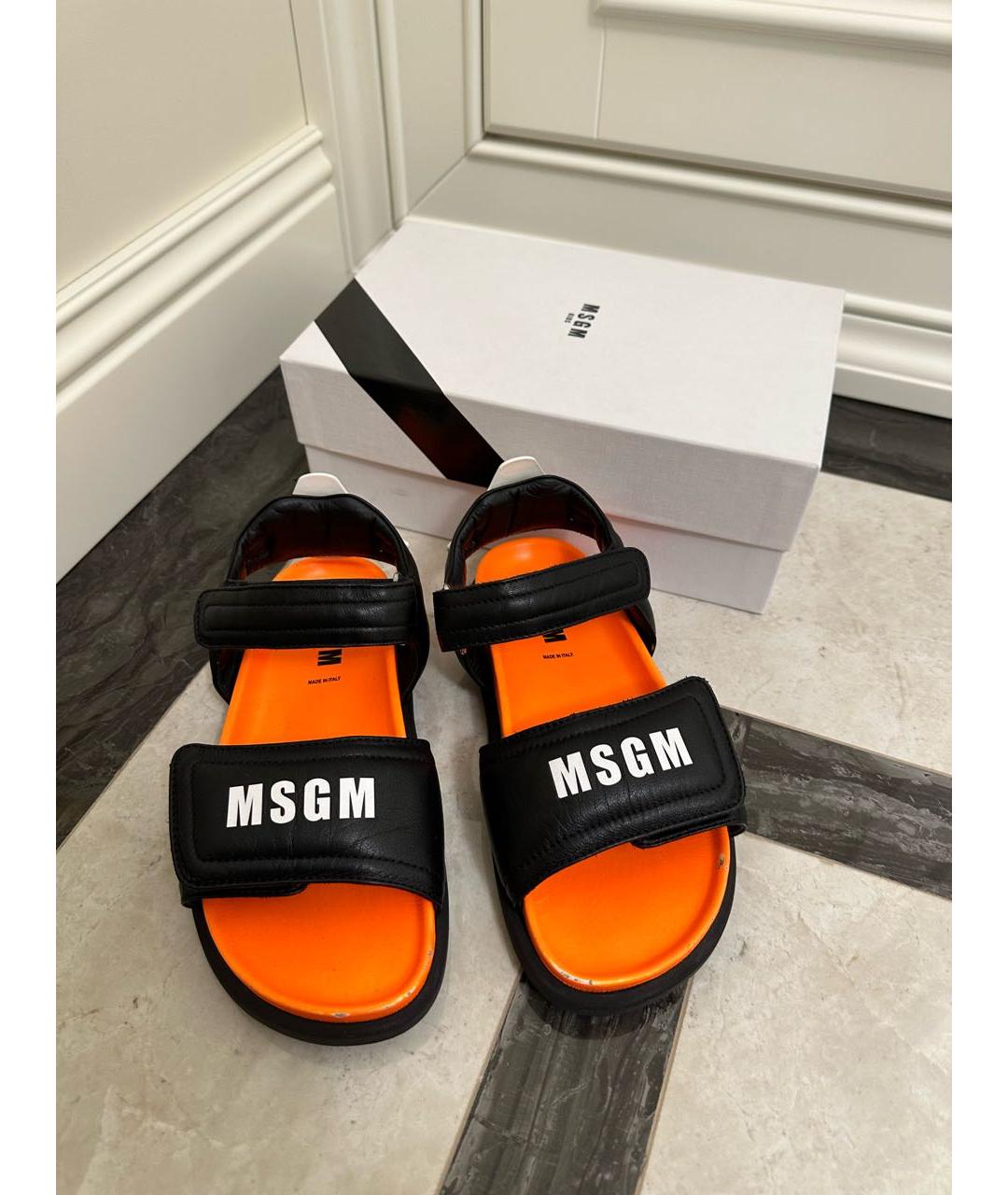 MSGM Оранжевое кожаные сандалии и шлепанцы, фото 2
