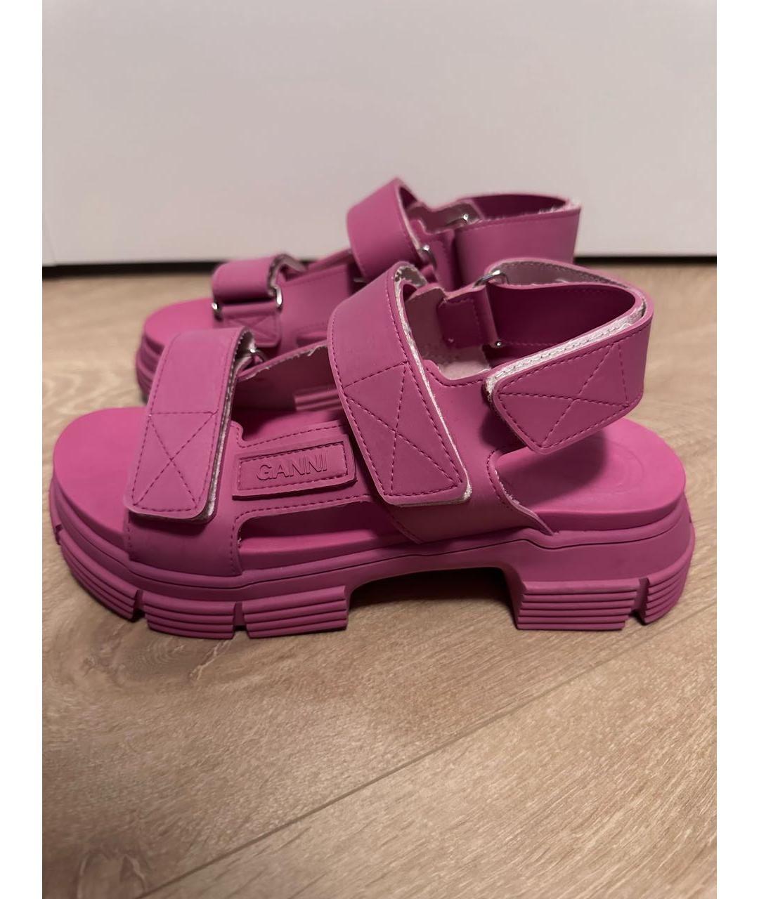 GANNI Розовые кожаные сандалии, фото 6